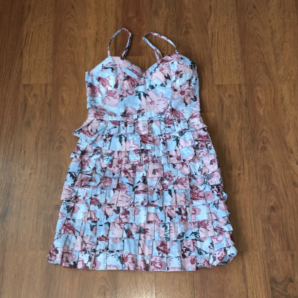 BB Dakota blue floral ruffle dress
